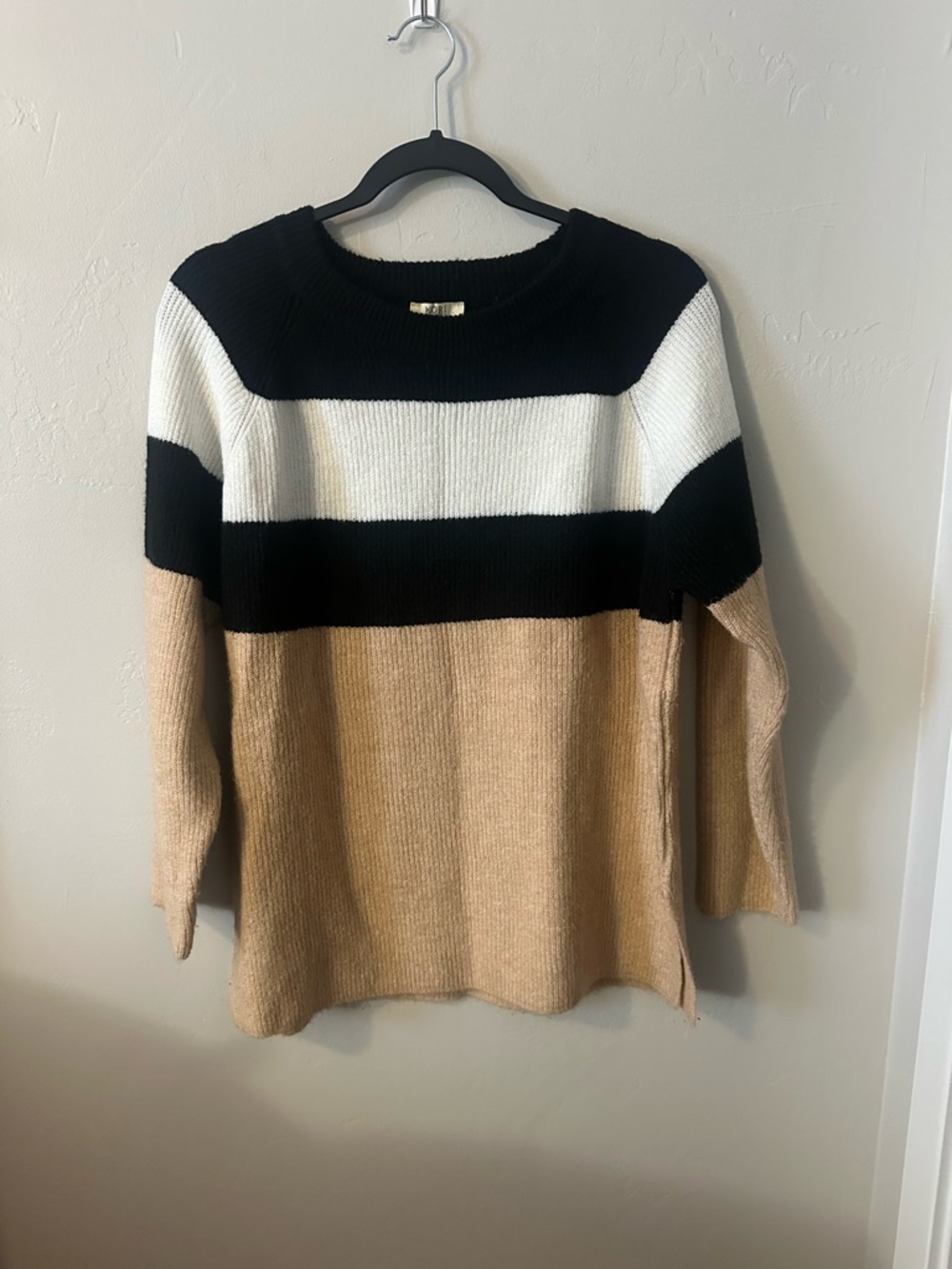 Kori Black, White & Tan Striped Crewneck Sweater